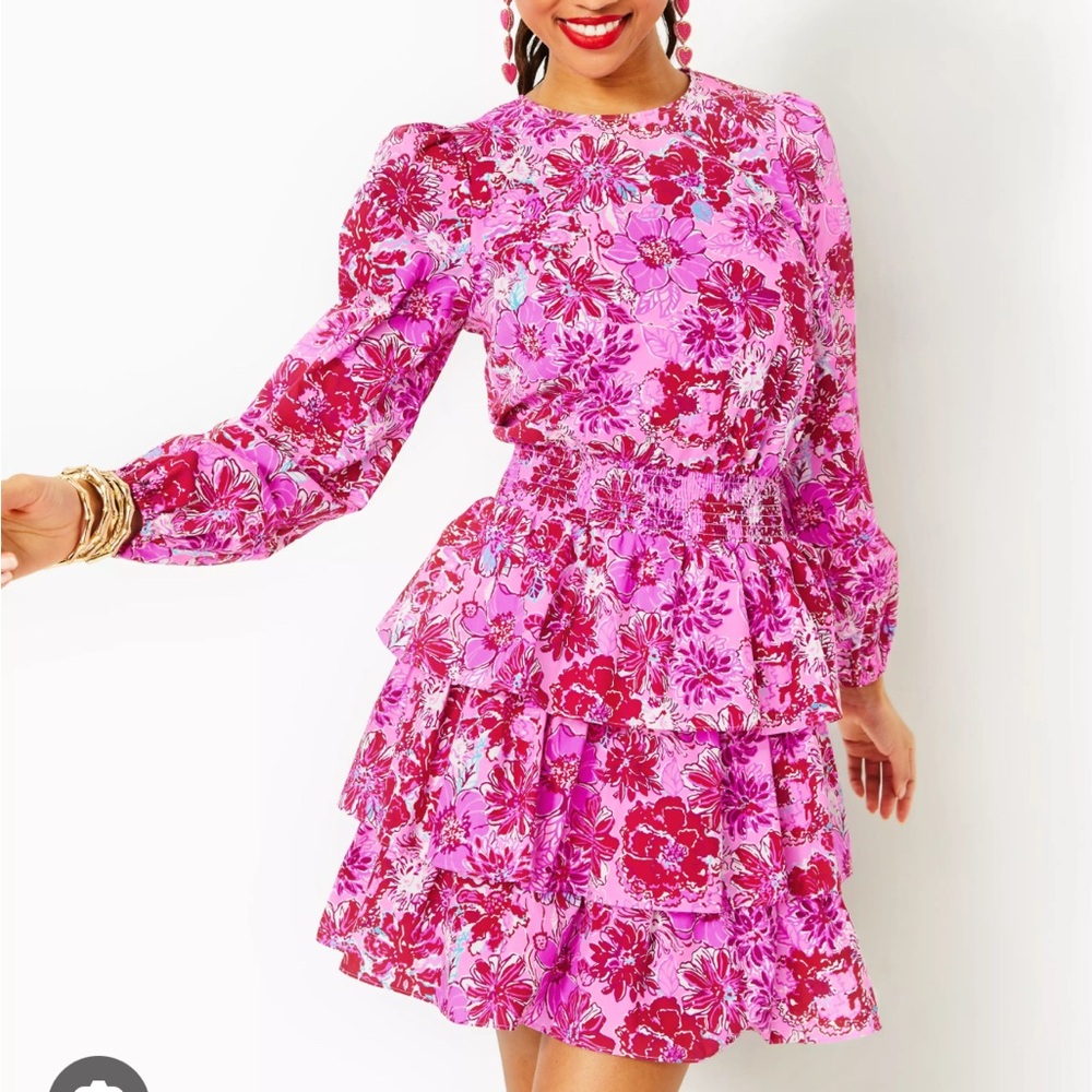 NWT Lilly Pulitzer Khloey Smocked Long Sleeve Cotton Dress Size 0
